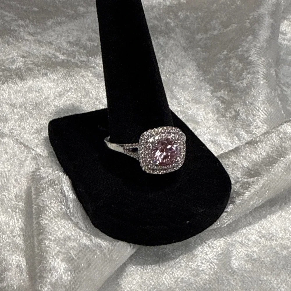 Viral Pink Sapphire CZ Silver Stainless Steel Non Tarnish Luxury Statement Ring